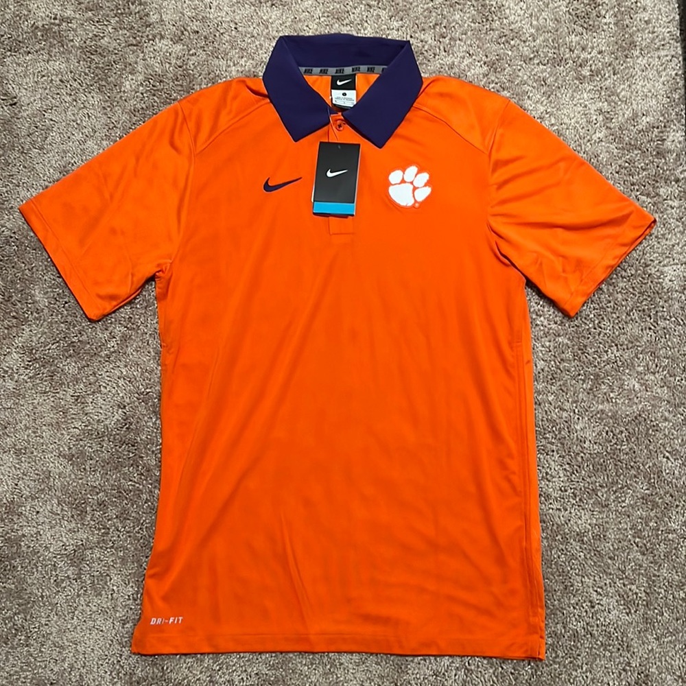 Nike Clemson Dri-Fit Men Polo Tee Shirt Orange Purple College New Small